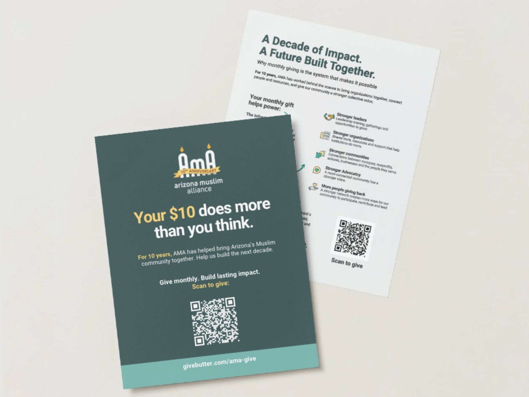 Monthly giving flier, front and back