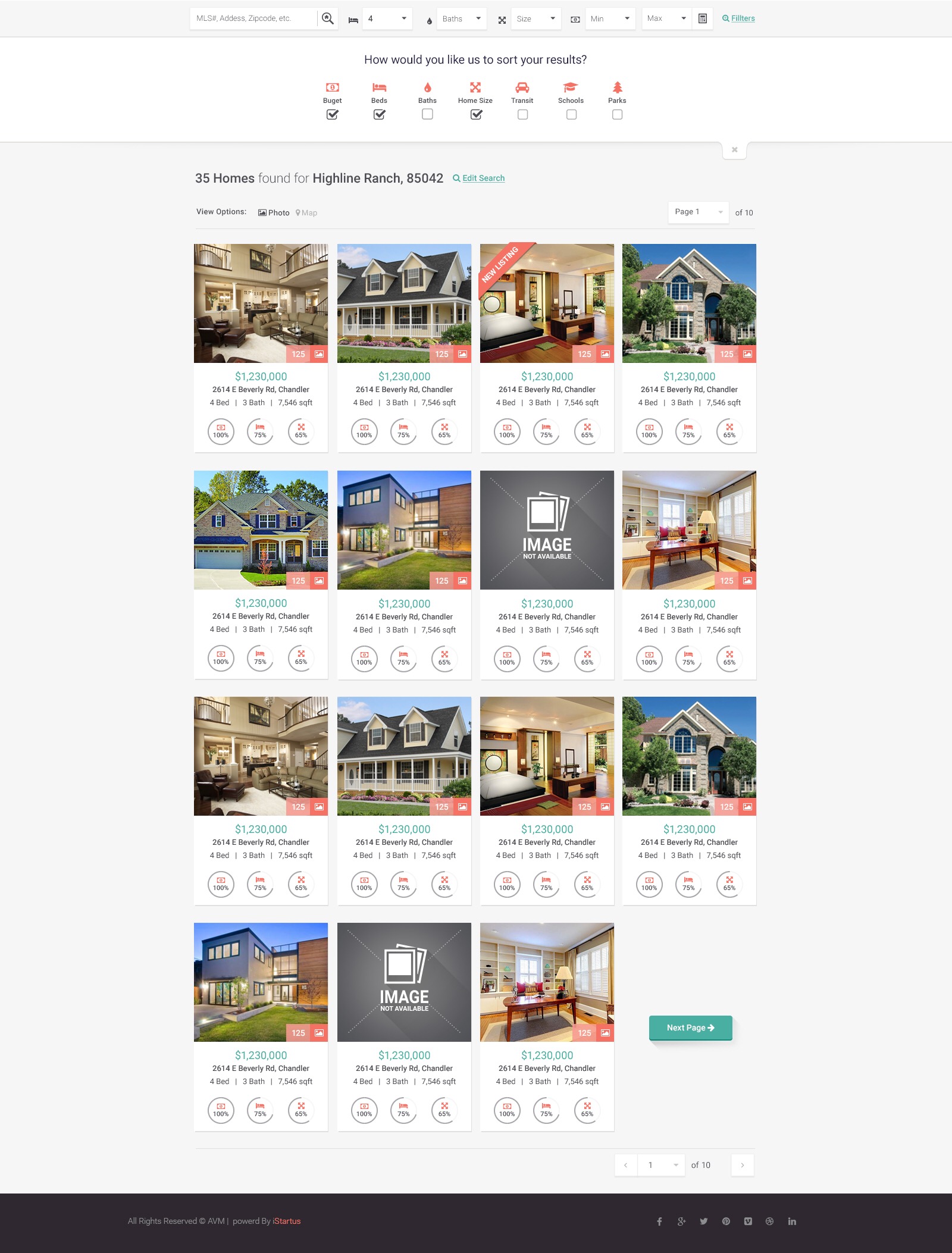 AVM home search, grid view