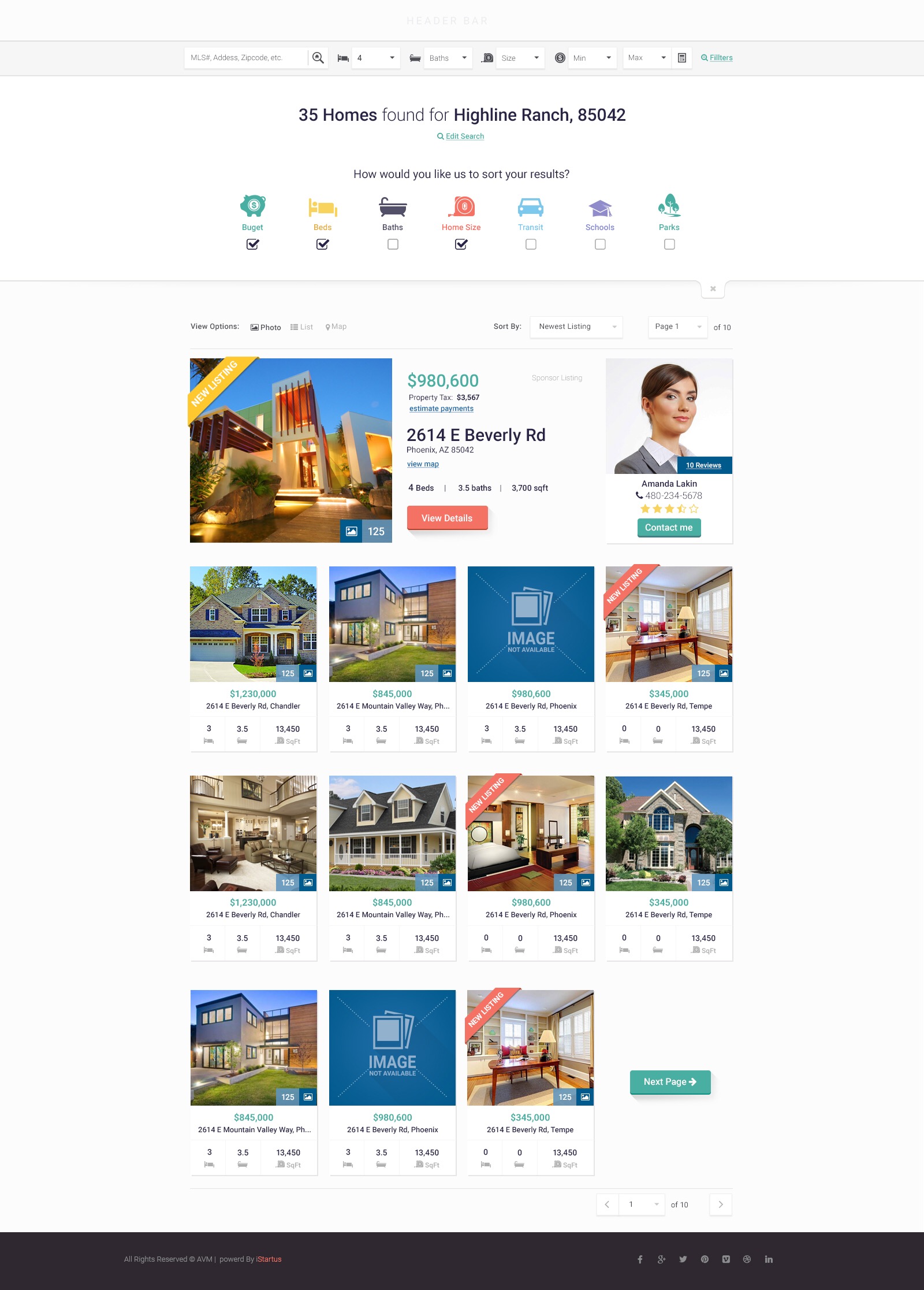 AVM home search, results and sorting UI