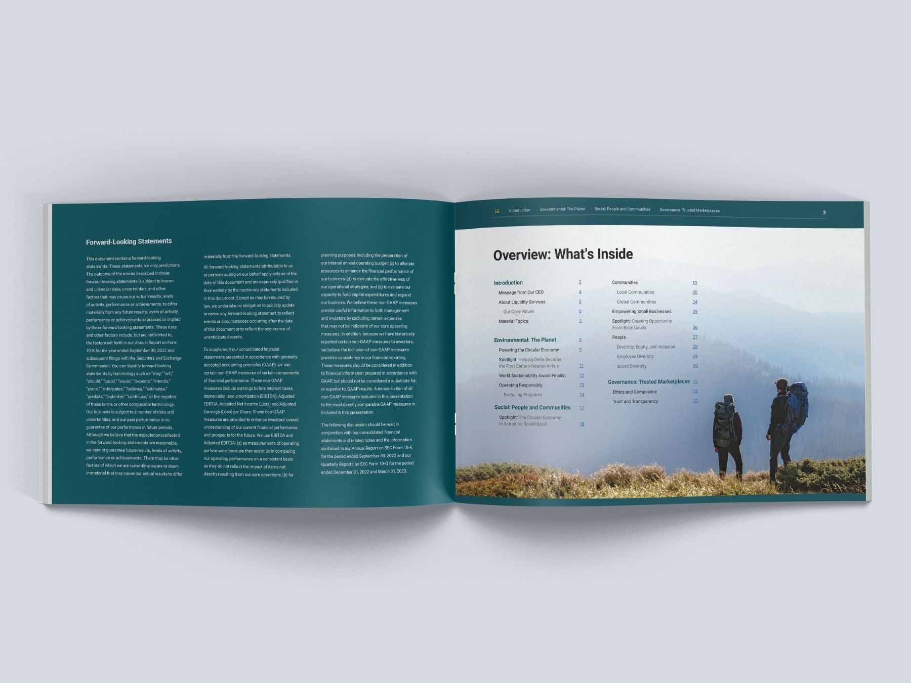 ESG report, contents spread