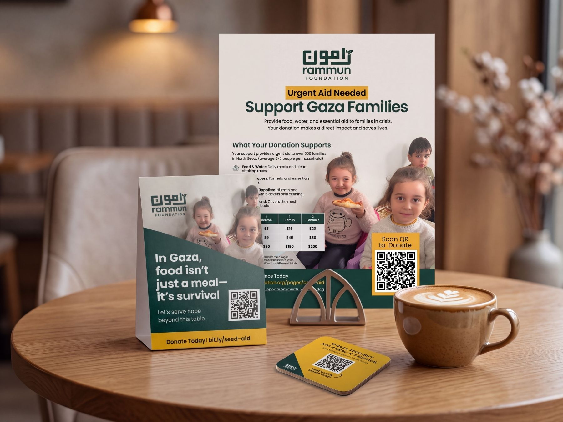 Flier, table tent and coaster